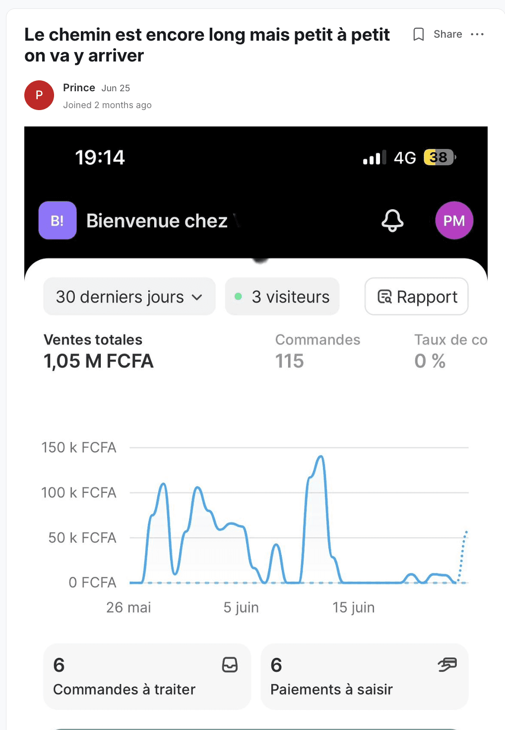 Résultat partagé par un membre du programme (capture 2)