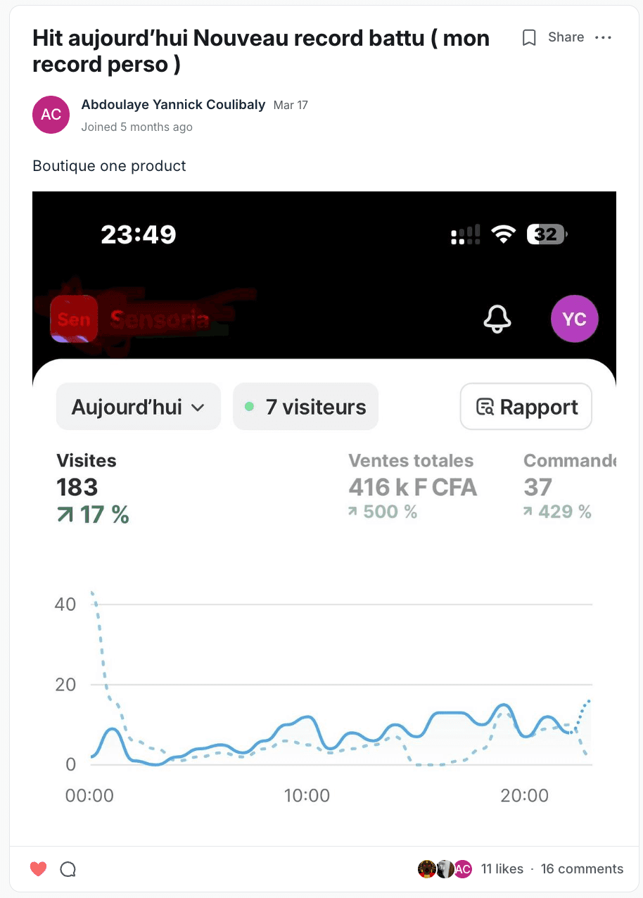 Résultat partagé par un membre du programme (capture 11)