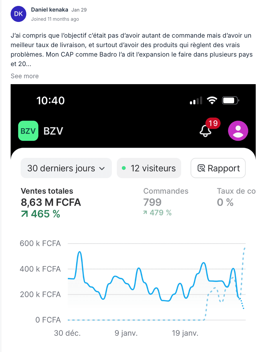Résultat partagé par un membre du programme (capture 14)