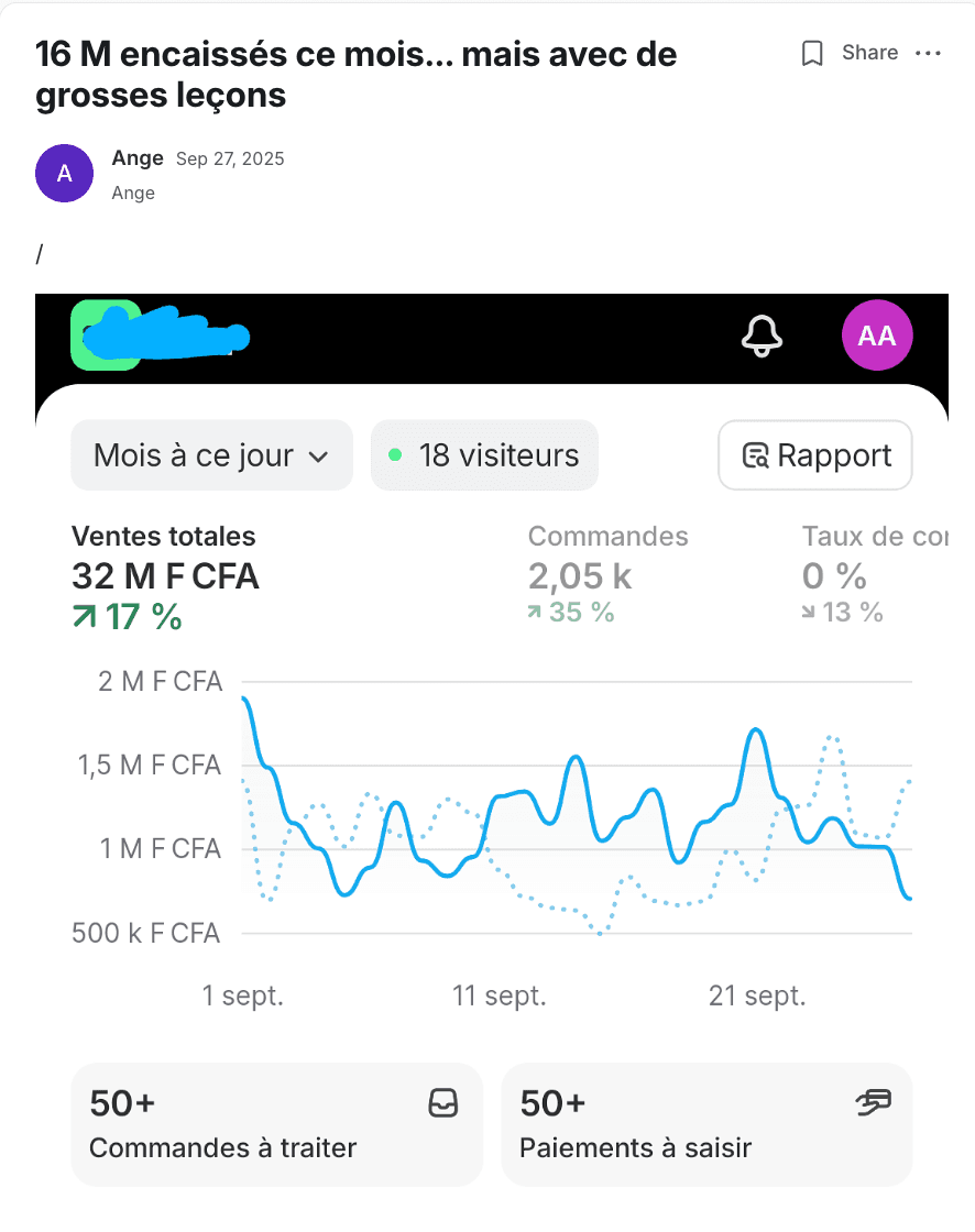 Résultat partagé par un membre du programme (capture 20)